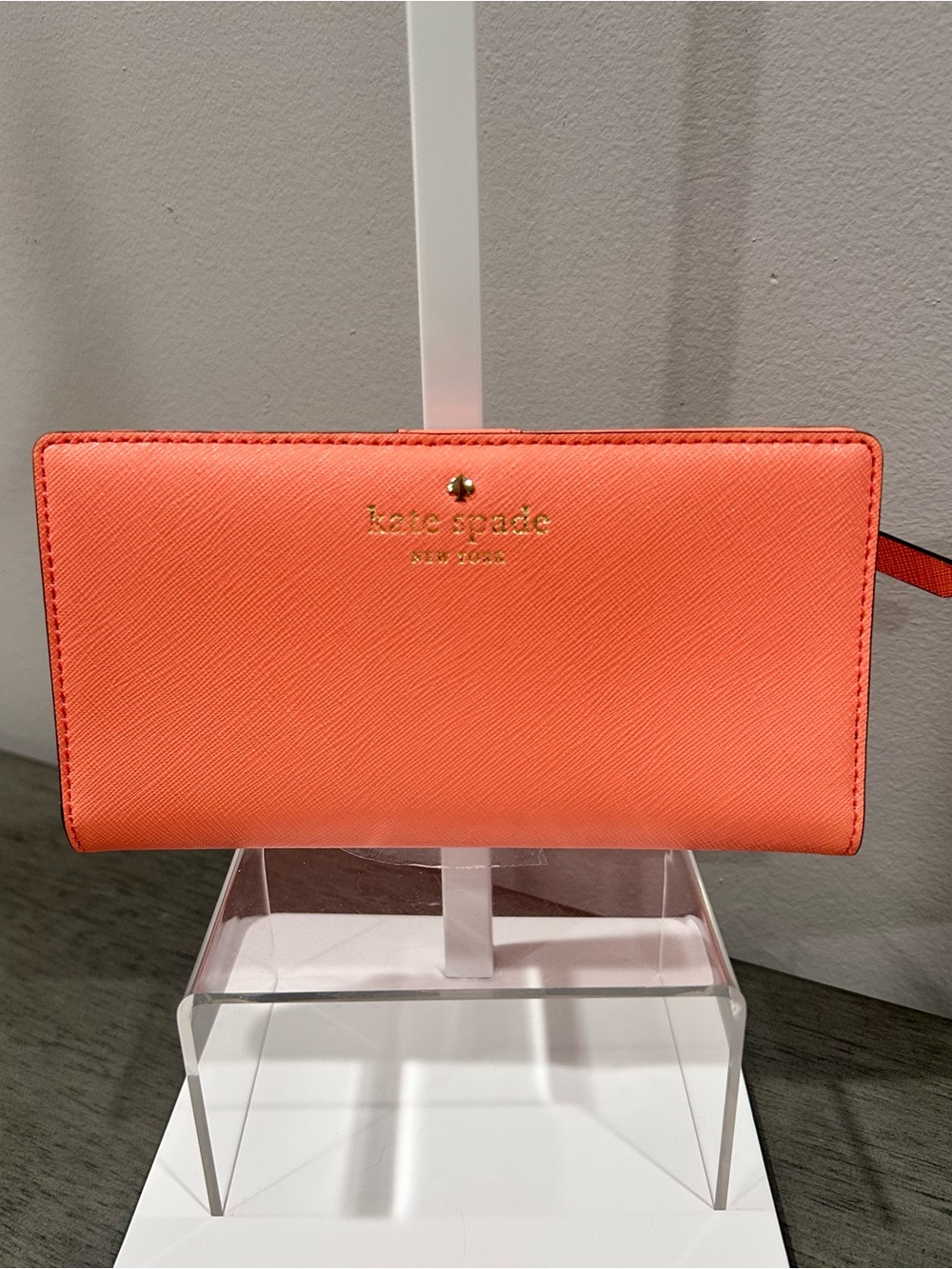 kate spade Coral Orange Saffiano Zip Wallet